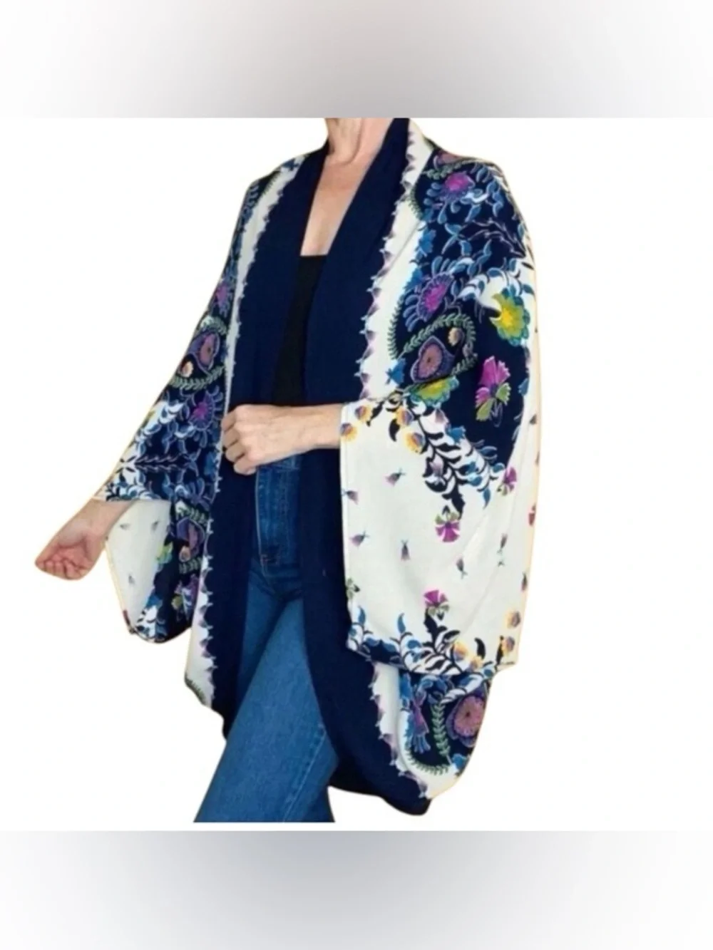 Rachel Zoe multicolored floral boho kimono shrug swimsuit cover-up colorful